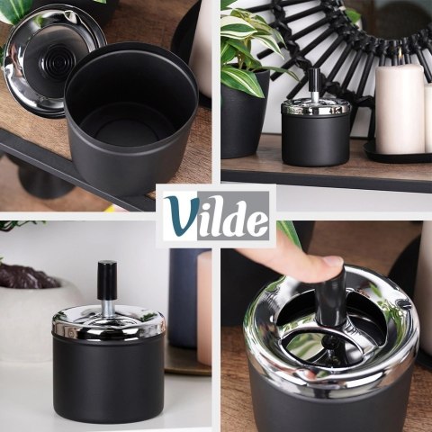 Popielniczka Zamykana Metalowa Obrotowa Czarna Pokrywka VILDE 95 x 13 cm
