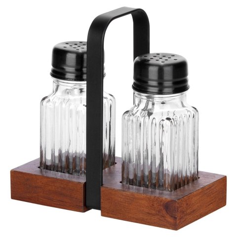 Solniczka Pieprzniczka Ryflowana Drewniany Stojak 60 ml VILDE