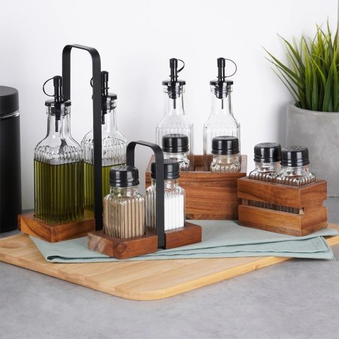 Solniczka Pieprzniczka Ryflowana Drewniany Stojak 60 ml VILDE