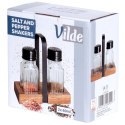 Solniczka Pieprzniczka Ryflowana Drewniany Stojak 60 ml VILDE