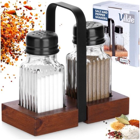 Solniczka Pieprzniczka Ryflowana Drewniany Stojak 60 ml VILDE