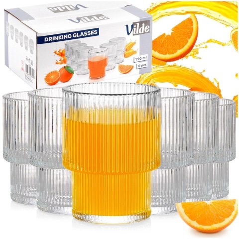 Szklanki Zestaw 6 szt. 190 ml VILDE Ryflowane Szkło do Zmywarki 7 x 7 cm