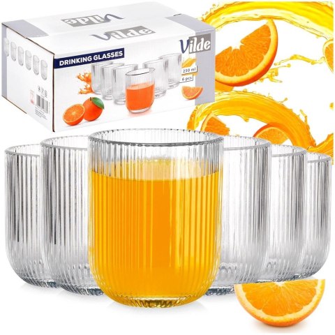 Szklanki Zestaw 6 szt. 250 ml VILDE Ryflowane Szkło do Zmywarki 7,5 x 7,5cm