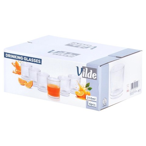 Szklanki Zestaw 6 szt. 310 ml VILDE Ryflowane Szkło do Zmywarki 8,5 x 8,5cm