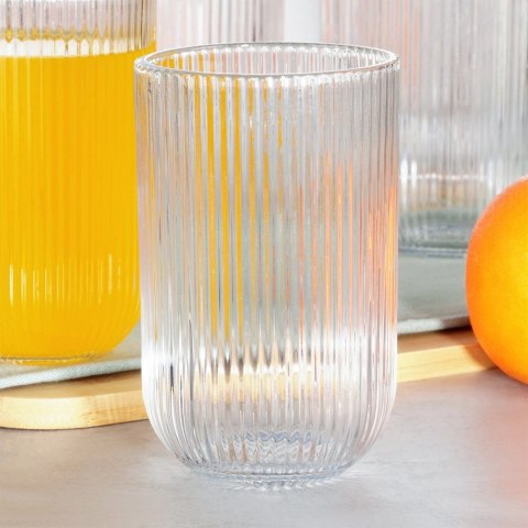 Szklanki Zestaw 6 szt. 400 ml VILDE Ryflowane Szkło Wysokie do Zmywarki