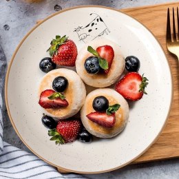 Talerz Deserowy Ceramiczny Beżowy 20 cm ORION Krowa Efektowny Dekor