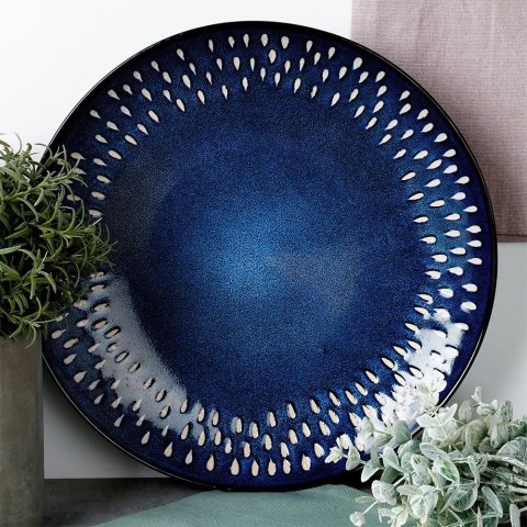 Talerz Obiadowy Płytki Kamionka Granatowa 28 cm GRES Zmywarka