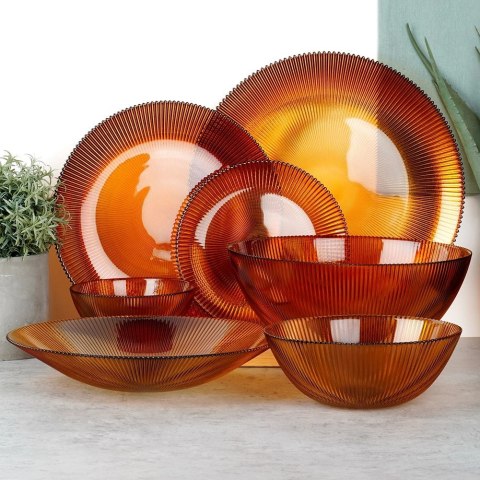 Talerz Deserowy Szklany Bursztynowy 21 cm VILDE Wzór Promienie