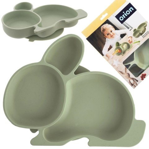 Talerz dla Dziecka Silikon Dzielony Zajączek ORION Przyssawka Zielony