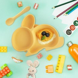 Talerz dla Dziecka Silikon Dzielony Zajączek ORION Przyssawka Żółty