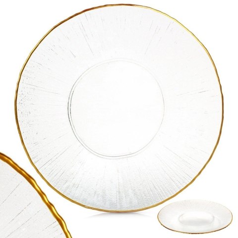 Patera Talerz Obiadowy Płytki Szkło Złoty VILDE 30 cm Kryształ