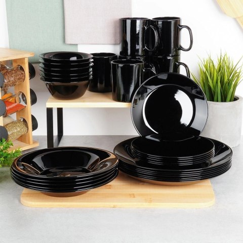 Talerze Obiadowe Płytkie Szkło Czarne 6 szt. VILDE 25,5 cm Opalowe