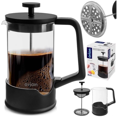 Zaparzacz Tłokowy 400 ml ORION BLACK French Press Szkło i Stal