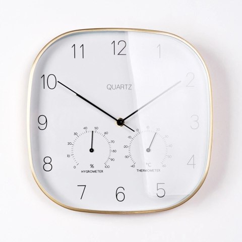 Zegar Ścienny na Ścianę z Termometrem Higrometrem Biały Złoty VILDE 28,5 cm