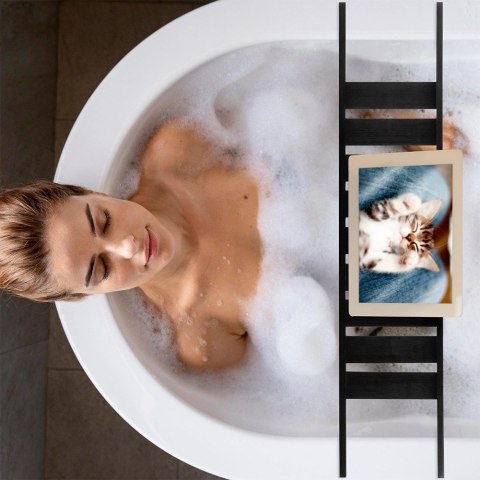 Półka Łazienkowa na Wannę Bambusowa BATHROOM SOLUTIONS 68 x 15 cm Czarna