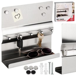 Wieszak na Klucze z Półką Stalowy Magnetyczny 5 Haczyków ORION 24x7,5x24 cm