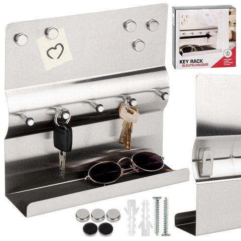 Wieszak na Klucze z Półką Stalowy Magnetyczny 5 Haczyków ORION 24x7,5x24 cm