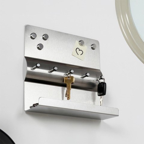 Wieszak na Klucze z Półką Stalowy Magnetyczny 5 Haczyków ORION 24x7,5x24 cm