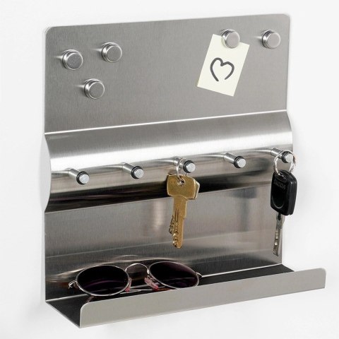 Wieszak na Klucze z Półką Stalowy Magnetyczny 5 Haczyków ORION 24x7,5x24 cm