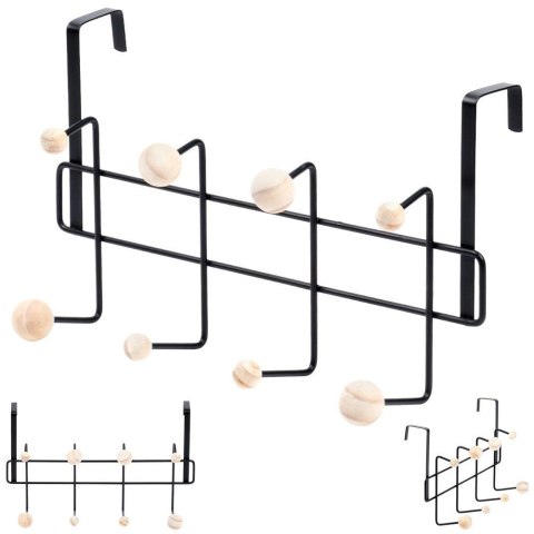 Wieszak na Drzwi Metalowy Czarny 37 cm VILDE 8 Gałek na Ubrania