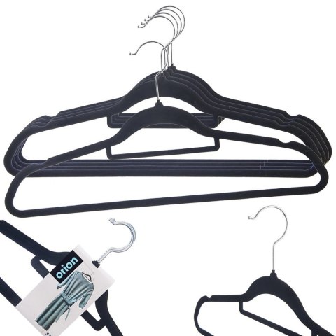 Wieszaki na Ubrania Welurowe Czarne 5 szt. ORION Antypoślizgowe Obrotowe