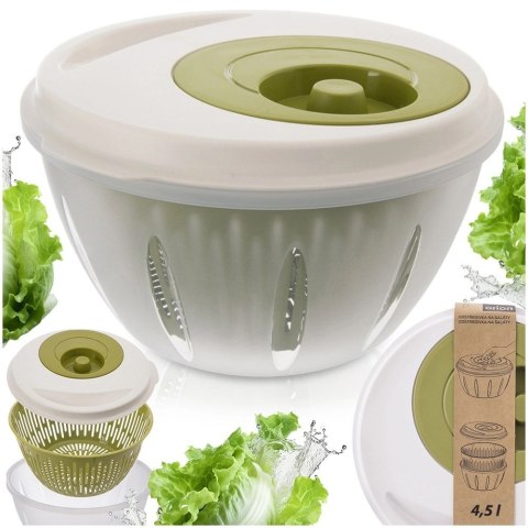 Wirówka Suszarka do Sałaty ELA 4,5 L ORION Ręczna z Korba Zielono-Biała