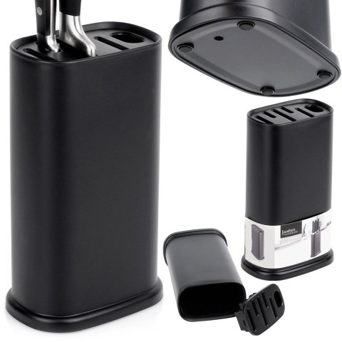 Stojak na Noże Czarny z Przegródkami 21 cm Antypoślizgowy EH