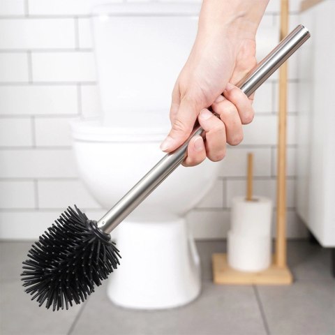 Szczotka Silikonowa Zapasowa do WC Stalowy Uchwyt Czarna 35 cm VILDE