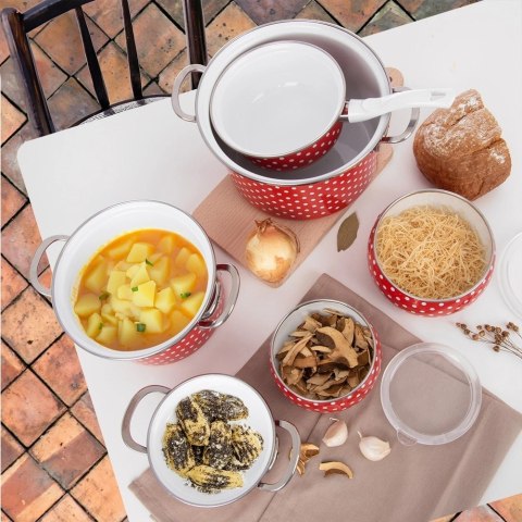 Rondel Emaliowany TECKA Czerwony Grochy 950 ml ORION 16 cm Indukcja