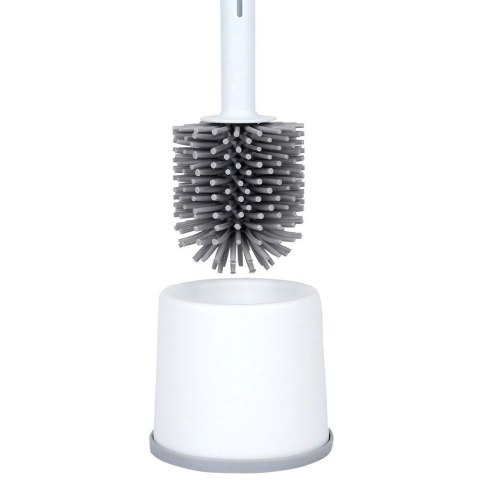 Szczotka Silikonowa do WC z Dozownikiem Płynu i Stojakiem Biała 40 cm VILDE