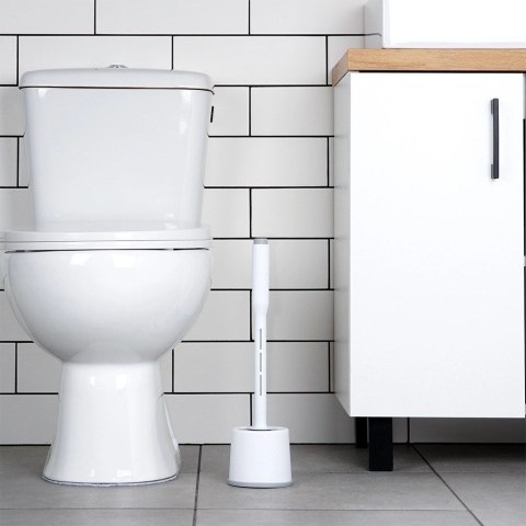 Szczotka Silikonowa do WC z Dozownikiem Płynu i Stojakiem Biała 40 cm VILDE