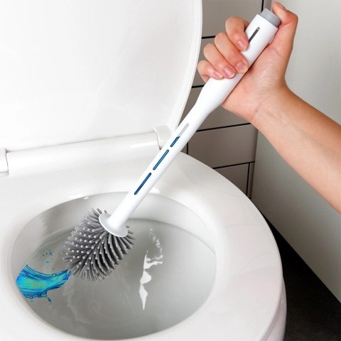 Szczotka Silikonowa do WC z Dozownikiem Płynu i Stojakiem Biała 40 cm VILDE