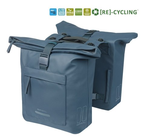 Sakwa podwójna BASIL BROOKLYN DOUBLE PANNIER BAG 41L, MIK System (ready to go), wodoodporna, navy (NEW 2026)