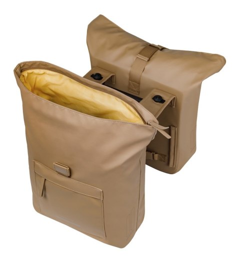 Sakwa podwójna BASIL BROOKLYN DOUBLE PANNIER BAG 41L, MIK System (ready to go), wodoodporna, sand (NEW 2026)