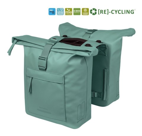 Sakwa podwójna BASIL BROOKLYN DOUBLE PANNIER BAG 41L, MIK System (ready to go), wodoodporna, silvergreen (NEW 2026)