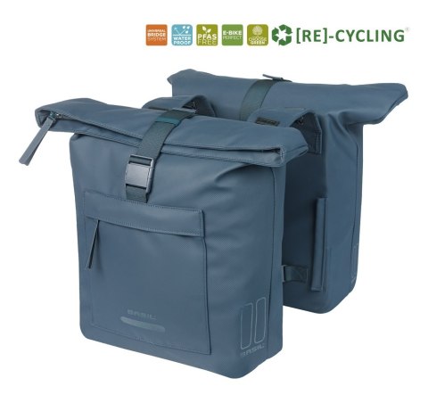 Sakwa podwójna BASIL BROOKLYN DOUBLE PANNIER BAG 41L, Universal Bridge System, wodoodporna, navy (NEW 2026)