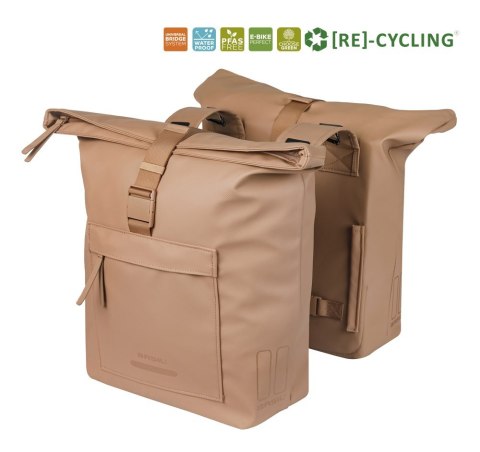 Sakwa podwójna BASIL BROOKLYN DOUBLE PANNIER BAG 41L, Universal Bridge System, wodoodporna, sand (NEW 2026)