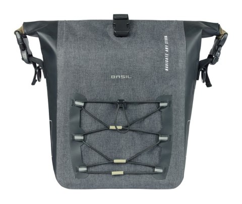 Sakwa pojedyncza BASIL NAVIGATOR STORM SINGLE PANNIER BAG M 12-15 L, MIK Hooks System, wodoodporna, grey black (NEW 2026)