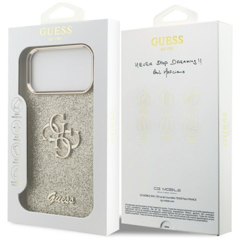 Guess Fixed Glitter Big 4G Metal Frame - Etui iPhone 17 Pro Max (złoty)