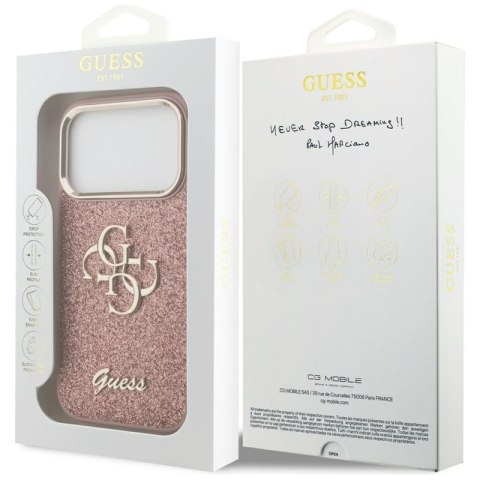 Guess Fixed Glitter Big 4G Metal Frame - Etui iPhone 17 Pro (różowy)