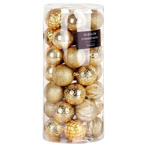 Bombki Choinkowe VILDE Złote 6 cm 35 szt. Nietłukące Wytłaczane Brokat