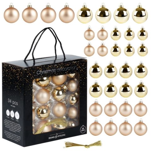 Bombki choinkowe szklane złote 4/5/6 cm 34 szt.