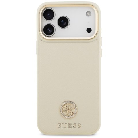 Guess Grained Strass Logo MagSafe - Etui iPhone 17 Pro Max (beżowy)
