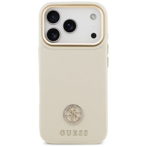 Guess Grained Strass Logo MagSafe - Etui iPhone 17 Pro (beżowy)