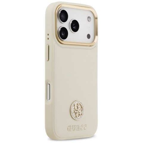 Guess Grained Strass Logo MagSafe - Etui iPhone 17 Pro (beżowy)