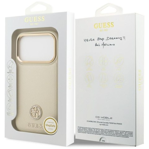 Guess Grained Strass Logo MagSafe - Etui iPhone 17 Pro (beżowy)