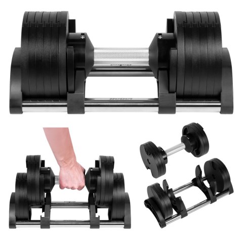 Hantel żeliwny regulowany automat 24 kg, skok co 2kg, REBEL ACTIVE