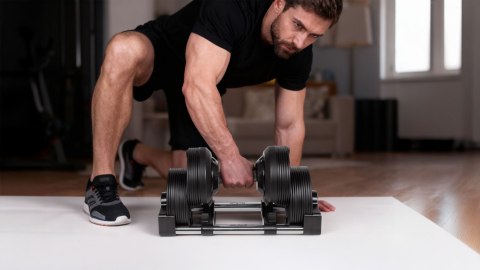 Hantel żeliwny regulowany automat 36 kg, skok co 1kg, REBEL ACTIVE