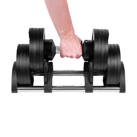 Hantel żeliwny regulowany automat 36 kg, skok co 2kg, REBEL ACTIVE