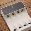 Qoltec Ładowarka do akumulatorków Ni-MH typu R03 AAA R6 AA | LCD | Kabel USB-C | Biała